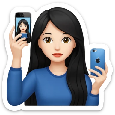 women with black long hair with her iPhone taking a picture sticker