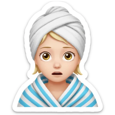 scared clean girl with bath towels sticker