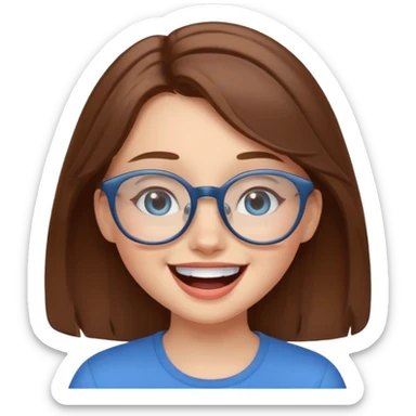 cute brwonhear girl with blue eyes and glasses is laughing sticker
