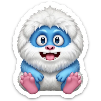 Mammott from My Singing Monsters as an emoji, sitting, fluffy white fur, big blue lips, happy face sticker