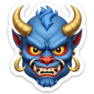 blue oni with black eye ball and gold iris sticker