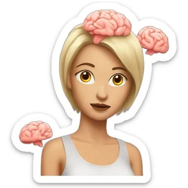 a woman in a tank top with a scattered brain sticker