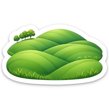 sunny landscape with rolling hills, green grass, and blue sky sticker