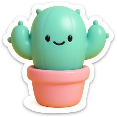 a smiling cactus in a pot vinyl figure style sticker