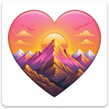 mountain sunrise themed heart sticker