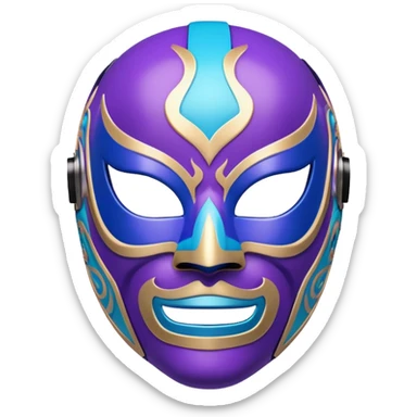 A luchador wrestling mask in purple and blue colors with intricate design sticker