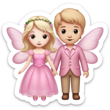 Teddy and fairy as a couple fairy in pink dress sticker