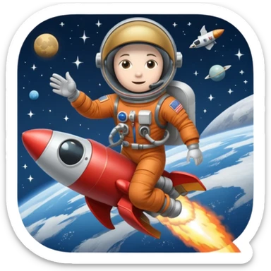 astronaut straddling a rocket taking off into space sticker