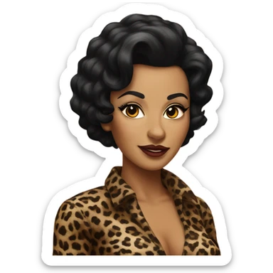 pin up brown woman with black hair in a leopard outfit  sticker