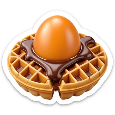 3D rendered hyper-realistic chocolate Hong Kong egg waffle, rich brown color, glossy bubbles with detailed texture, candy-like sheen, playful presentation, soft illumination sticker