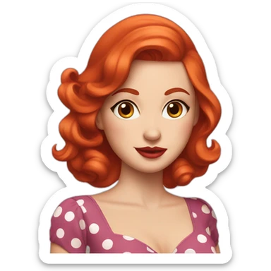 Red haired woman who wears classic pinup dresses with polka dots sticker