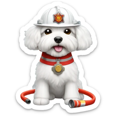 Maltese Bichon working as a firefighter sticker