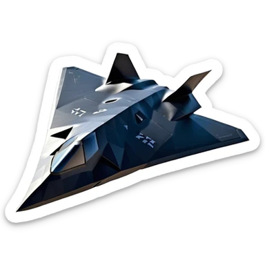F-117 Nighthawk - Lockheed Martin (Stealth Grey) A futuristic stealth attack aircraft with a distinct faceted, angular design in a stealthy matte grey. Its sharp, jagged edges and unconventional, almost alien-like shape make it look like a shadow cutting through the night sky. The surface should appear non-reflective with subtle panel lines. sticker