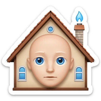 head in the shape of a house, cartoon roof sticker