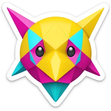 Yellow and cyan and magenta Fakémon-creature sticker