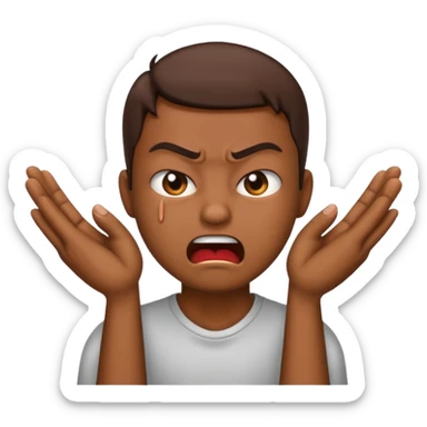 An emoji with their fingers wrapped around their neck and squeezing they looked mad sticker