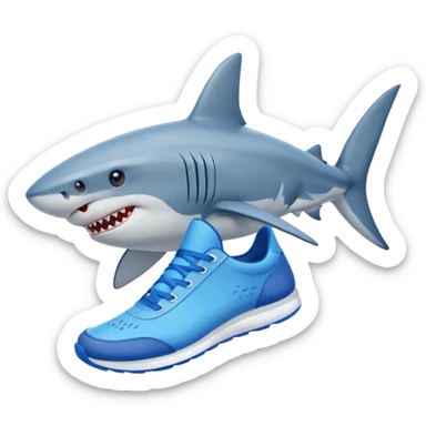 un tiburon con zapatillas azules sticker