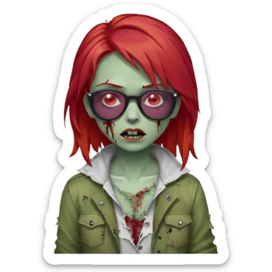 Zombie girl with red hair and sun glasses sticker