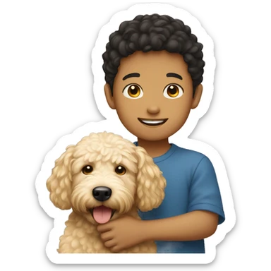 Asian boy with golden doodle sticker