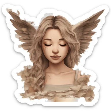 Library book bookworm academia aesthetic beige angel broken angel fallen angel tattoos with broken wing damaged wing torn wing, made of newspaper cuttings and dried flowers brown flowers sticker