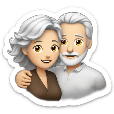 Man with gray hair and white beard hugs woman with dark brown hair sticker
