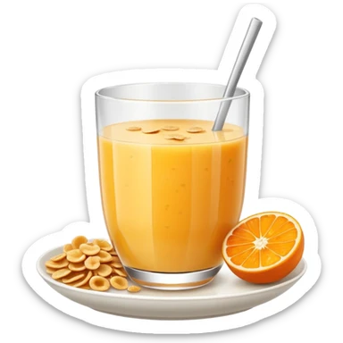 One glass of juice and a bowl with cereals sticker
