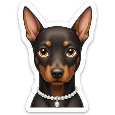 Doberman with pearl collar and ears down sticker