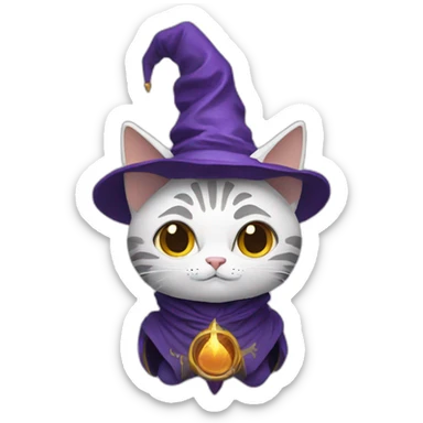 cat wizard flat sticker