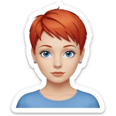 27 year old white woman, red hair, pixie cut, blue eyes sticker