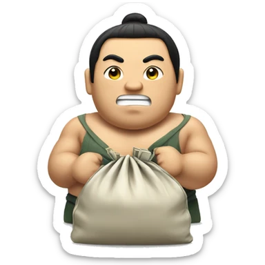 Sumo wrestler holding a bag of money sticker