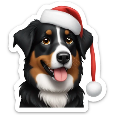 Black Australian Shepard wearing Santa hat sticker