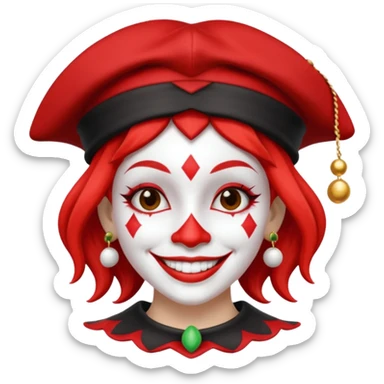 Jester female, black and red and white sticker