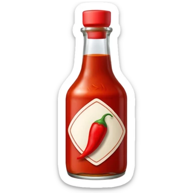 glass bottle of red hot sauce with small chili icon on label sticker