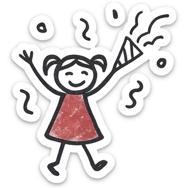 A girl in a red dress celebrating at a party sticker