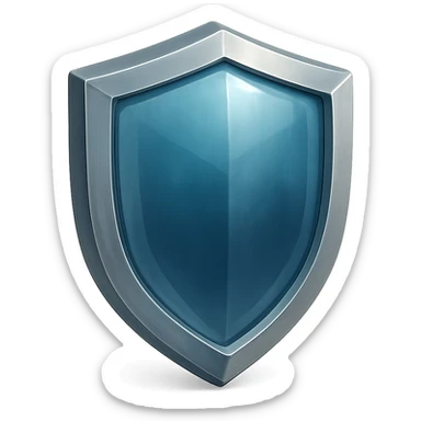 shield facing directly forward with a deep rich blue shiny glass-like center matching the reference, metallic border, no point at the top, no symbols, no sword, realistic and glossy style, transparent background sticker