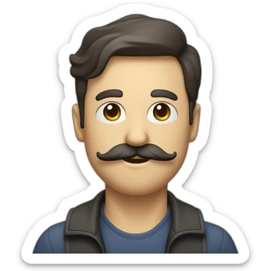 a man with moustache he is a Discord moderator (staff) il porte des vetements avec le logo de l'application Discord sticker