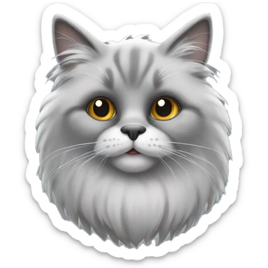 standing grey fluffy cat, white belly, black feet sticker