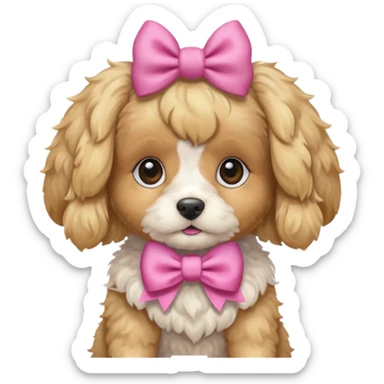 Blonde hair cavapoo puppy with pink bows on ears sticker