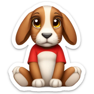 Cute brown floppy downward ears rabbit wearing red tshirt sitting  sticker