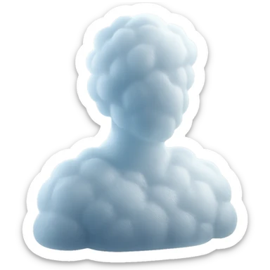A person from the shoulders up, entirely composed of fluffy, convex, white clouds sticker