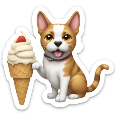 cat hugging dog eating ice cream  sticker