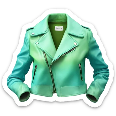 Hyper Realistic side view of an open tiffany blue ,pistachio green,sky blue and mint green ombre feminine fashion leather jacket. sticker