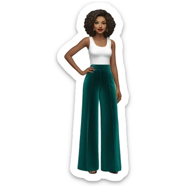 Realistic isolated pair of velvet teal high waist long wide leg pants.  sticker
