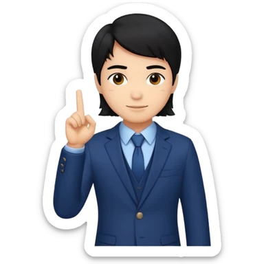 Copy this photo, the face like the same with finger heart 🫰🏻 and dark blue suit , the hair color is black sticker