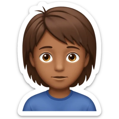 A young boy with brown hair and eyes, with slightly long, straight and disheveled hair sticker