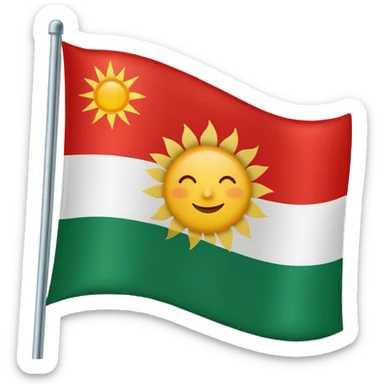 3 şeritli bir bayrak en üst şeriti kırmızı ortadaki şerit beyaz en alttaki şerit yeşil olcak şekilde ama ortadaki beyaz alanın ortasına güneş çiz sticker