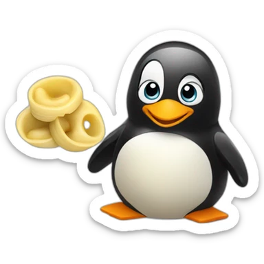 A penguin eating tortellini sticker