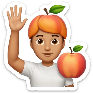 A large peach in front of a man waving sticker