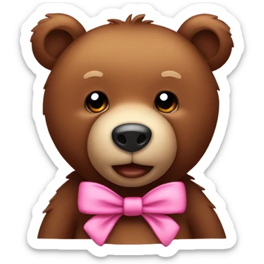cute brown bear with pink bow in ear sticker