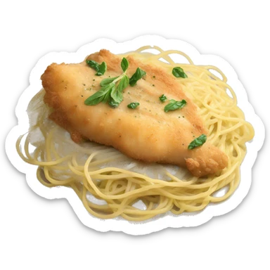 Realistic creamy breaded Chicken piccata with angel hair pasta sticker